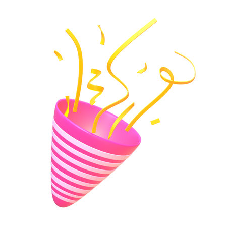 3d pink party confetti popper, 3D isolated element collectionの写真素材