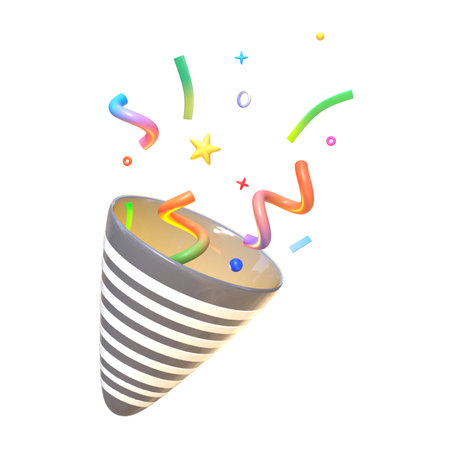 3d party confetti popper, 3D isolated element collectionの写真素材