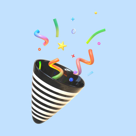 3d black party confetti popper, 3D isolated element collectionの写真素材