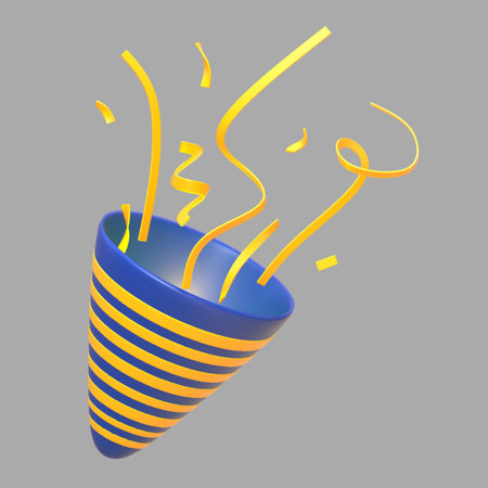 3d blue party confetti popper, 3D isolated element collectionの写真素材