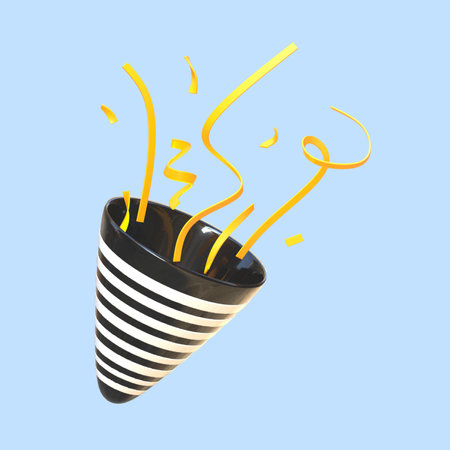 3d black party confetti popper, 3D isolated element collectionの写真素材