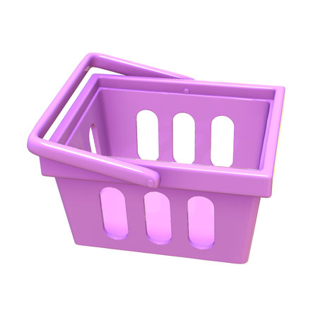 Colorful 3d shopping cart, isolated 3d shopping basket iconの写真素材