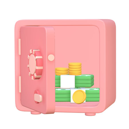 3d cute pink Safe Bank Box icon  Protection money savings conceptの写真素材