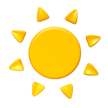 Cute illustration of Sun 3d render. Bright Summer Sun isolated. Cute cartoon 3d sunの写真素材