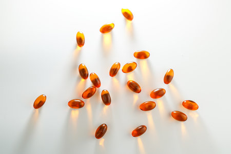 Soft gel, Close up of oil filled capsules, suitable for presenting food supplements : fish oil,...