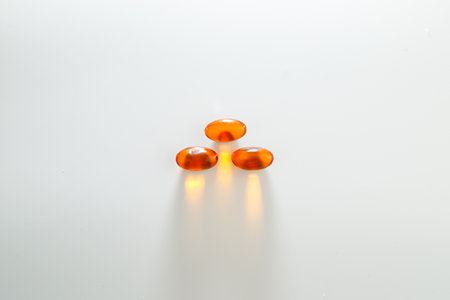 Soft gel, Close up of oil filled capsules, suitable for presenting food supplements : fish oil, omega 3, omega 6, omega 9, vitamin A, vitamin D, vitamin D3, vitamin E, evening primrose oil,の写真素材