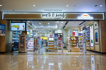 Jakarta, Indonesia, february 16, 2022: Kimia Farma Pharmacy health and beauty new concept, providing pharmaceutical solutions, health and beauty services, skin care, beauty careのeditorial素材