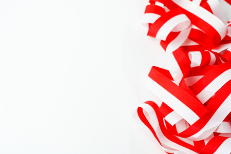 ribbon, red and white flag of Indonesia independence day August 17th, i love indonesia, isolated on white backgroundの写真素材