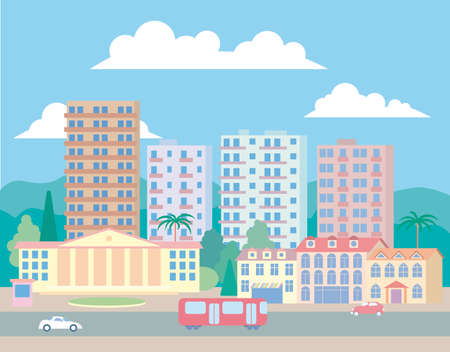 Urban landscape vector illustration. Colorful city vector background.のイラスト素材