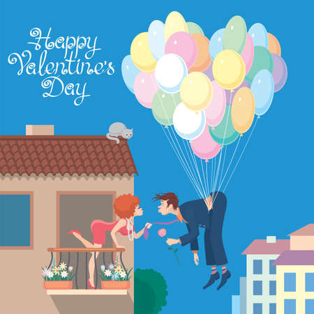 Happy Valentine's Day. Heart from balloons. Color vector illustration.のイラスト素材