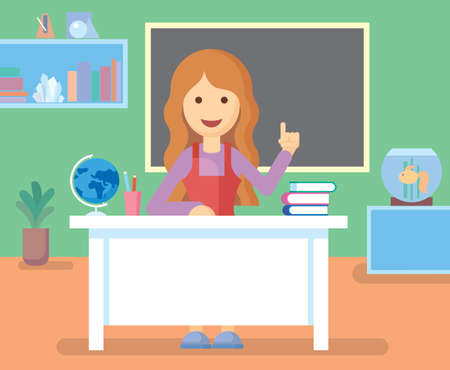 Teacher on lesson. Teacher in front of chalkboard.のイラスト素材