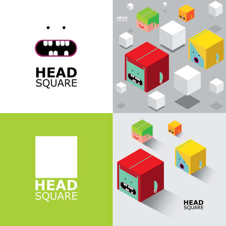 Vector illustration featuring set of square heads