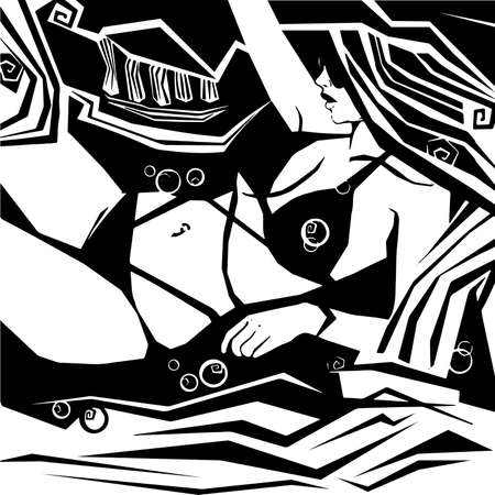 Girl sunbathes | black and whiteのイラスト素材