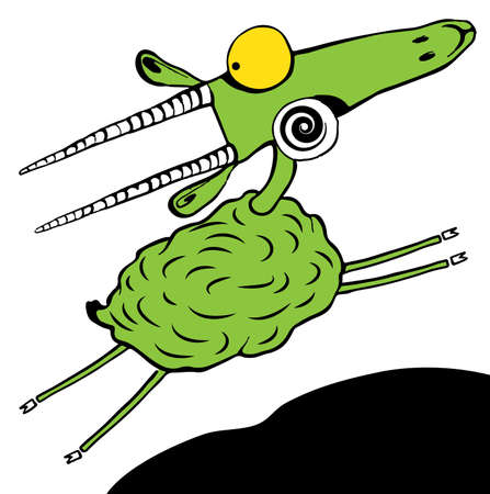 Vector illustration on white background featuring funny green goat in jumpのイラスト素材