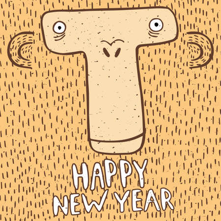 Square greeting card Happy New Year with funny monkeys headのイラスト素材
