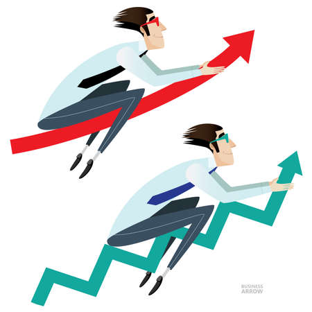 successful businessman flying on growing arrows graphのイラスト素材