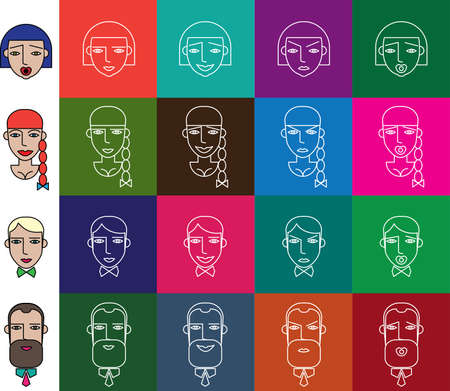 Vector illustration featuring contrasty set of people icons in flat style with facesのイラスト素材