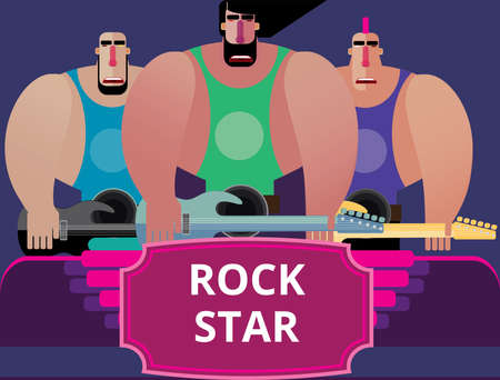 Vector illustration on color background featuring rock band with guitarsのイラスト素材