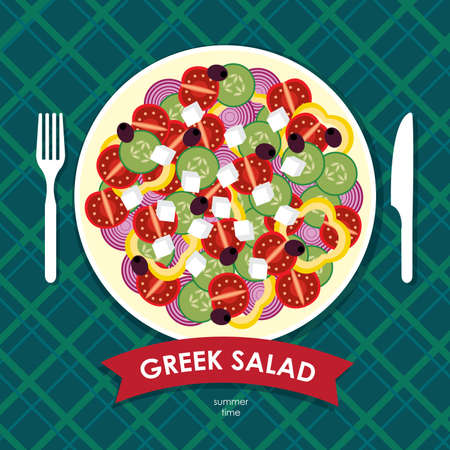 Greek salad with tomatoes, feta cheese, olivesのイラスト素材