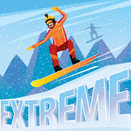 Downhill from the mountain on a snowboard - extreme sports conceptのイラスト素材