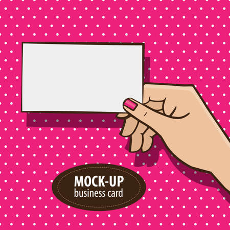 Woman holding mockup business card on the retro style backgroundのイラスト素材