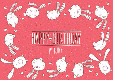 Happy Birthday my bunny inscription with red background - postcard conceptのイラスト素材