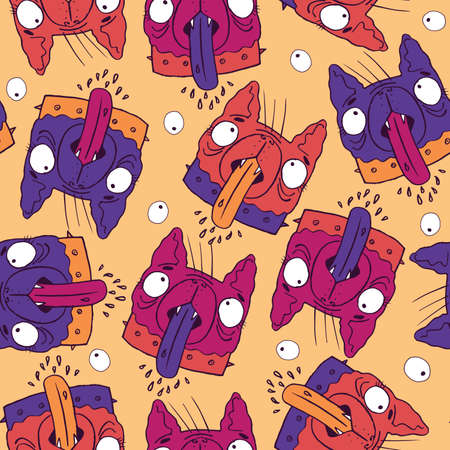 Seamless pattern with funny dogs and sandy yellow background for children and kids. Handmade cartoon...