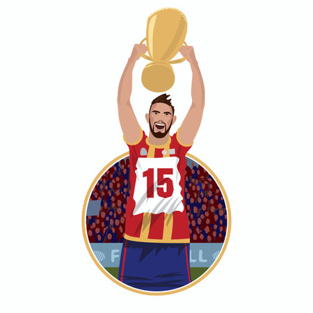 Happy soccer player holds prize cupのイラスト素材