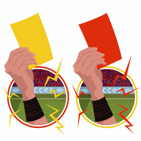Stickers hands holds yellow red cardのイラスト素材