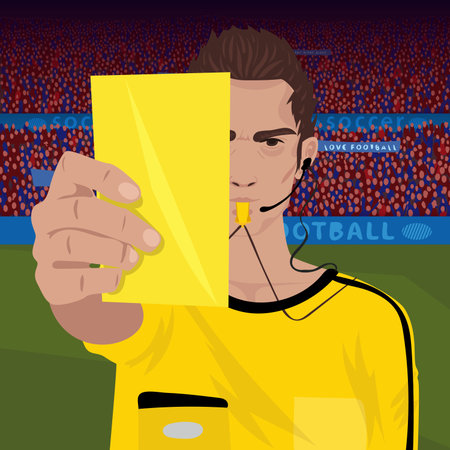 Referee whistling holds yellow cardのイラスト素材