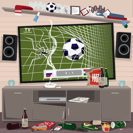 Mess in room after watching soccerのイラスト素材