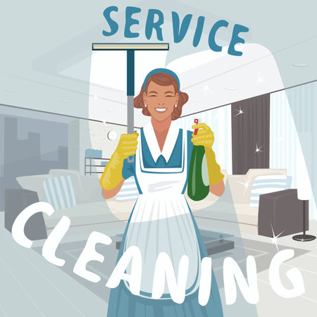Cleaning woman washing windowのイラスト素材