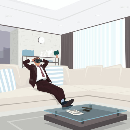 Using VR glasses at homeのイラスト素材