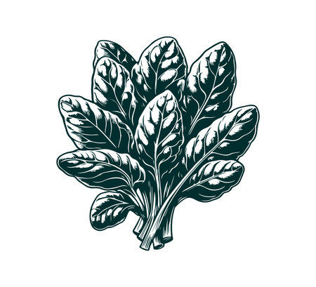 Spinach hand drawn vector illustration. Isolated on white background.のイラスト素材