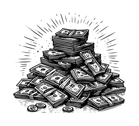 Illustration of a pile of money. Hand drawn vector illustration.のイラスト素材