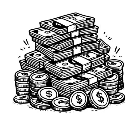 Pile of money. Vector illustration of a pile of coins.のイラスト素材
