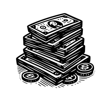 Stacks of money. Vector illustration in vintage engraving style.のイラスト素材