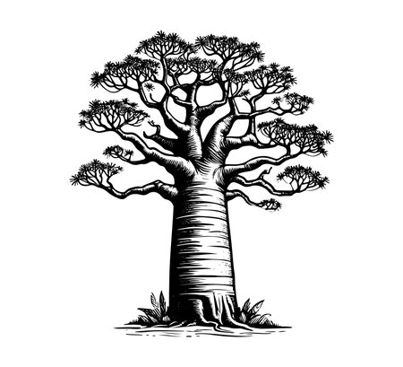 African baobab tree isolated on white background. Vector illustration.のイラスト素材