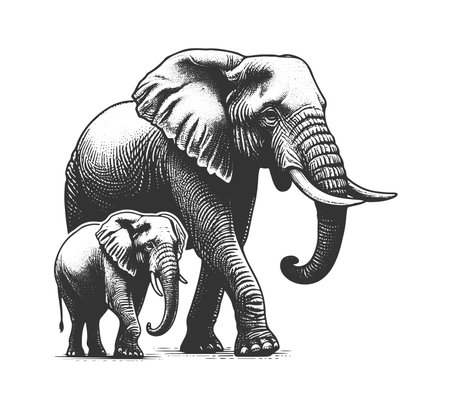 Elephant and baby. Vintage engraving vector illustration for poster, label, t-shirt.のイラスト素材
