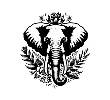 Elephant head. Hand drawn vector illustration isolated on white background.のイラスト素材