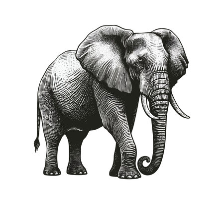 Elephant in engraving style isolated on white background vector illustrationのイラスト素材