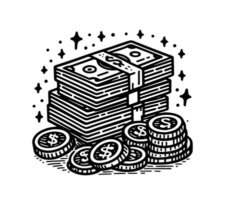 Stack of money. Vector illustration in doodle style. Black and white.のイラスト素材