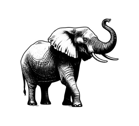 Elephant in engraving style. Hand drawn vector illustration.のイラスト素材