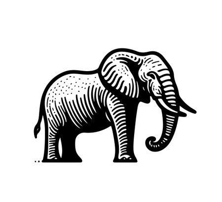 Elephant isolated on white background. Vector illustration in vintage style.のイラスト素材