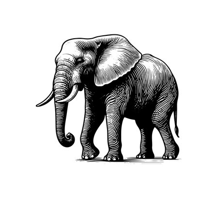 Elephant isolated on white background. Hand drawn vector illustration in sketch style.のイラスト素材