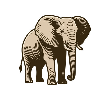 Elephant vintage monochrome vector illustration isolated on white background.のイラスト素材