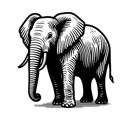 Elephant in engraving style. Hand drawn vector illustration.のイラスト素材
