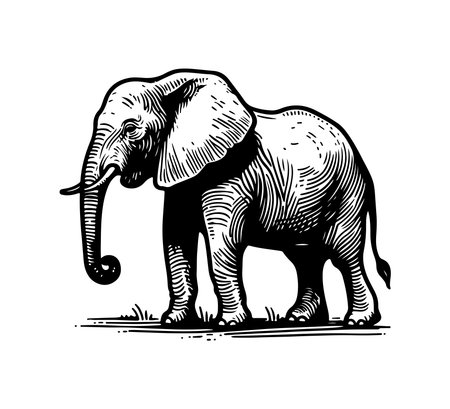 Elephant. Hand drawn vector illustration in engraving style.のイラスト素材