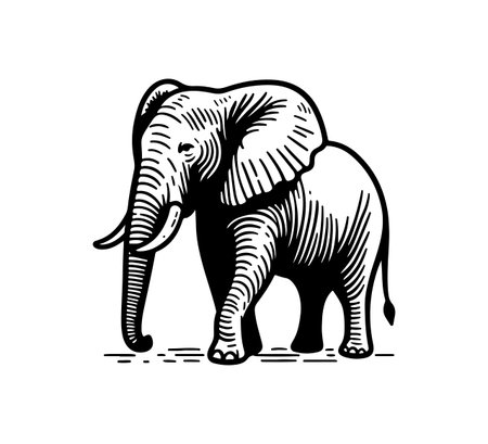 Elephant isolated on white background. Vector illustration in sketch style.のイラスト素材