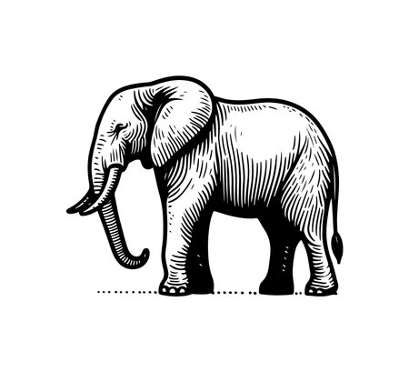 Elephant isolated on white background. Vector hand drawn illustration in sketch style.のイラスト素材
